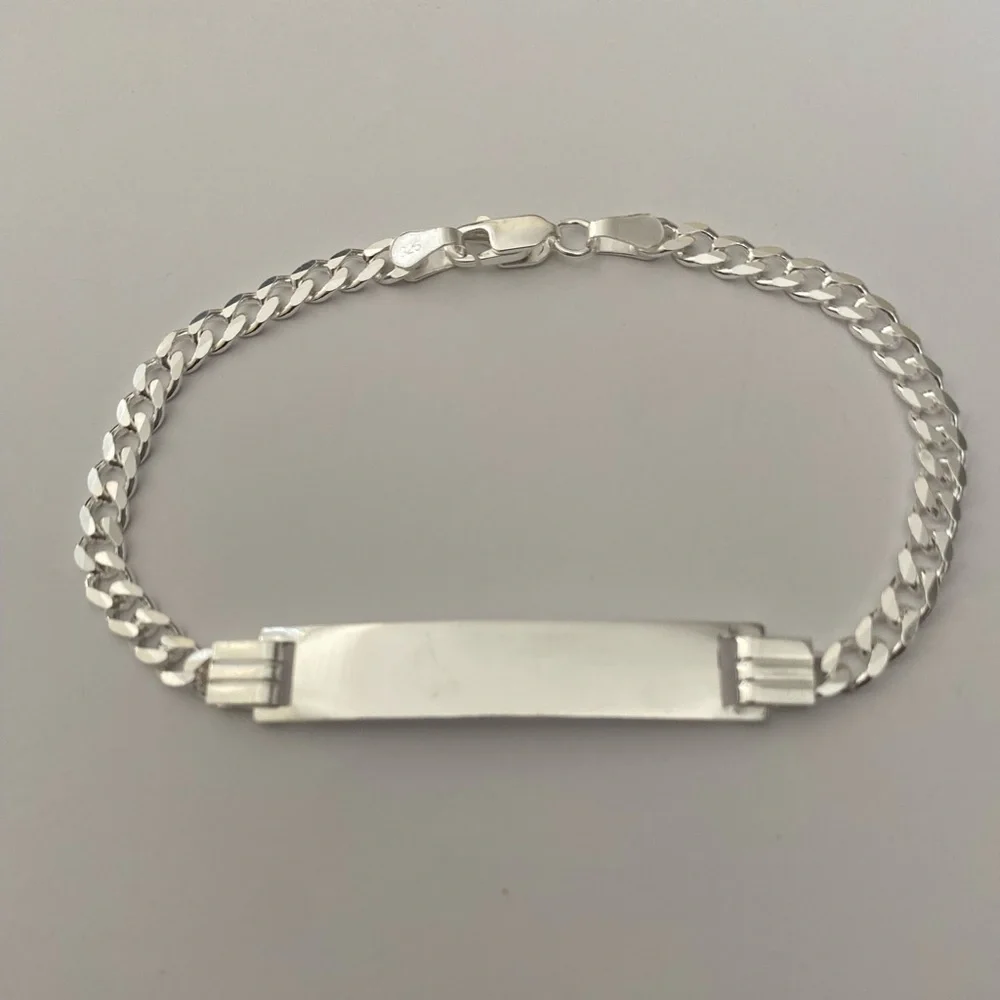 8β bracelet 925 silver Id name initials plate cuban link chain bar - Picture 3 of 3